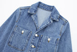 Combinaison Denim Élégante Revers & Manches Longues