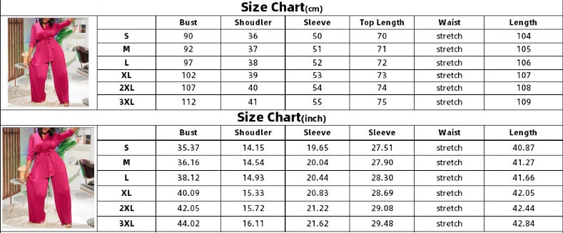 Uni Pleated Ample Manches Longues Tied Chemise & Pantalon Two-piece Set