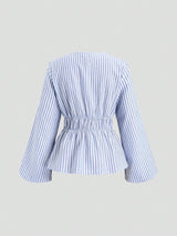 Femme's Bow Dentelle-up Rayé Top Casual Manteau