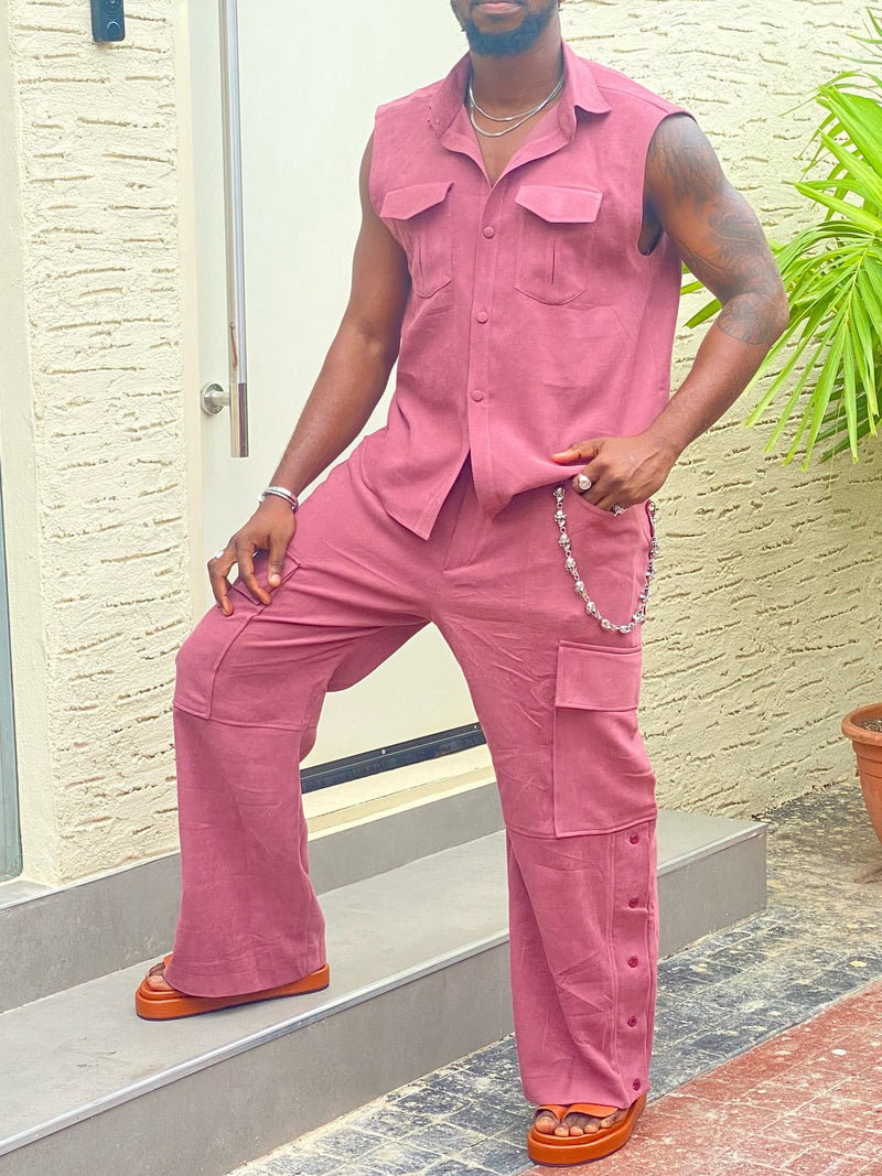 Sans Manches Button - Up Chemise & Cargo Pantalon Set