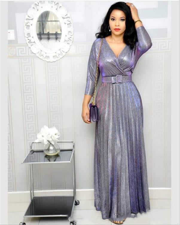 Robe Décolleté V Bronze à Poches – Élégance Dorée