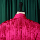 Uni Pleated Ample Manches Longues Tied Chemise & Pantalon Two-piece Set