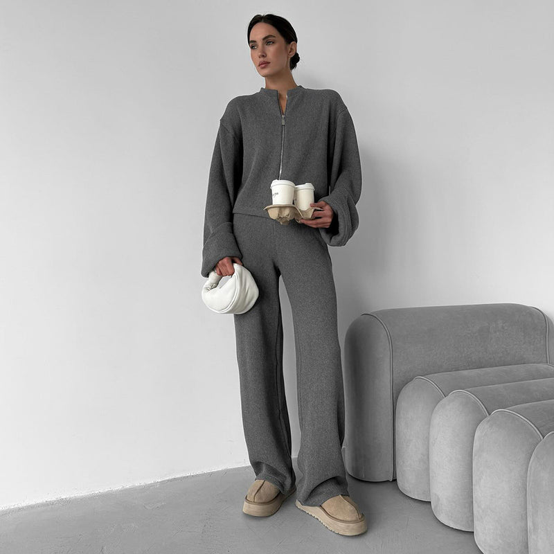 Femme's Zipper Veste & Pantalon Casual Tailleur