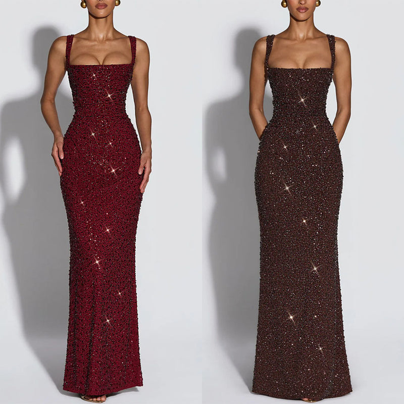 ROBE LONGUE MOULANTE SEQUINS GLAMOUR SOIRÉE