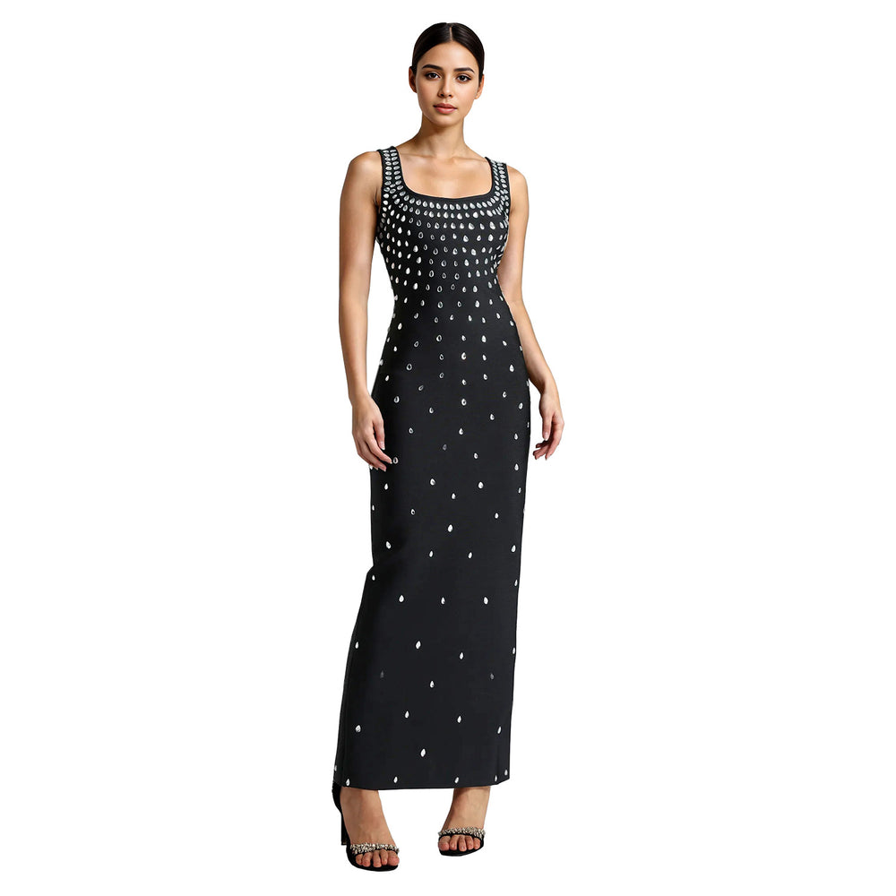 Robe Fourreau Strass Col U - Élégance Sophistiquée Premium