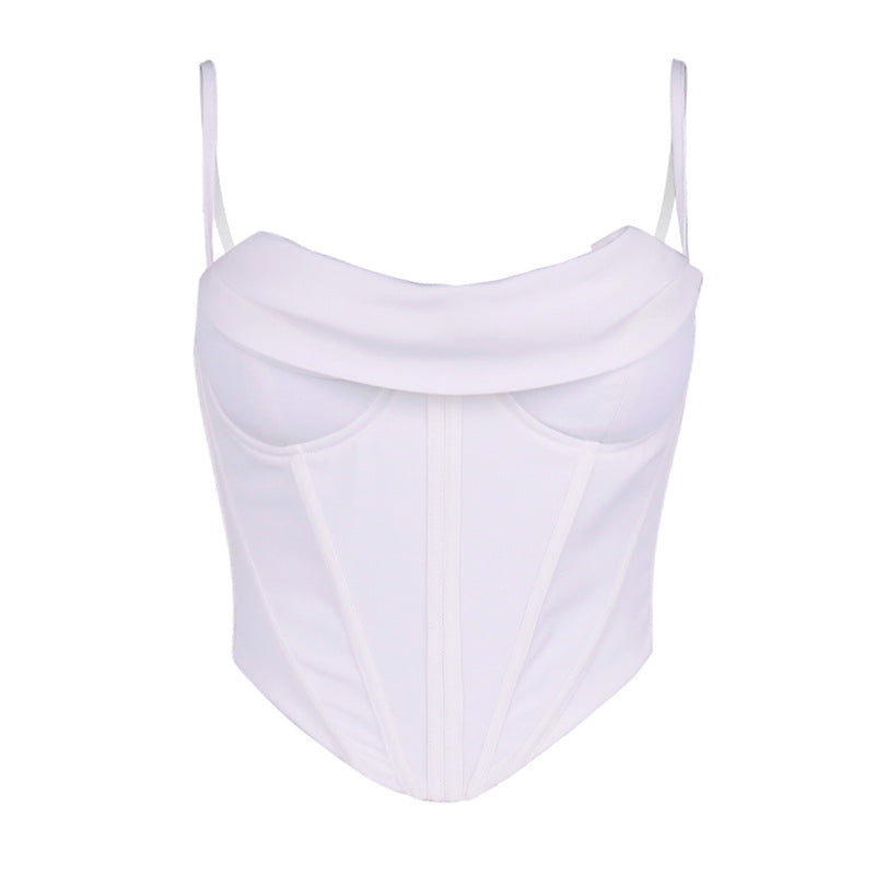 Pile Collar Fishbone Fold Camisole Jacket - Élégance Intemporelle