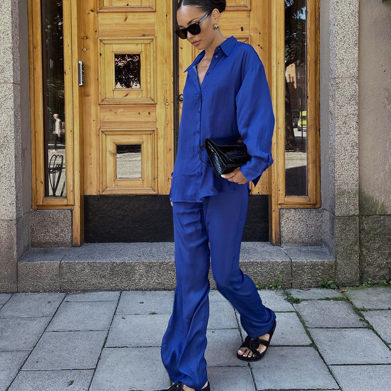 Women's Dinklein Blue Shirt And Floor Pants Two-Piece Set — VELORA