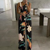 Femme's Metal Buckle Vest Top Taille Haute Wide Leg Combinaison