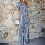 Rayé Manches Longues Cardigan Chemise Tube Top Wide Leg Pantalon Three-piece Set