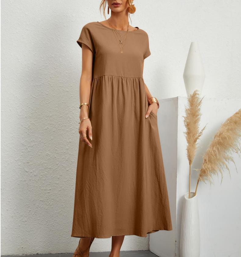 Robe Lin Coton Ample - Poches Pratiques Couleur Unie