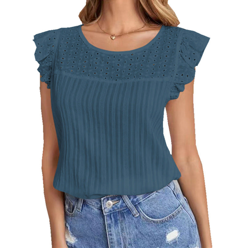 Women's Patchwork Sleeveless Ruffled T-shirt — mode femme