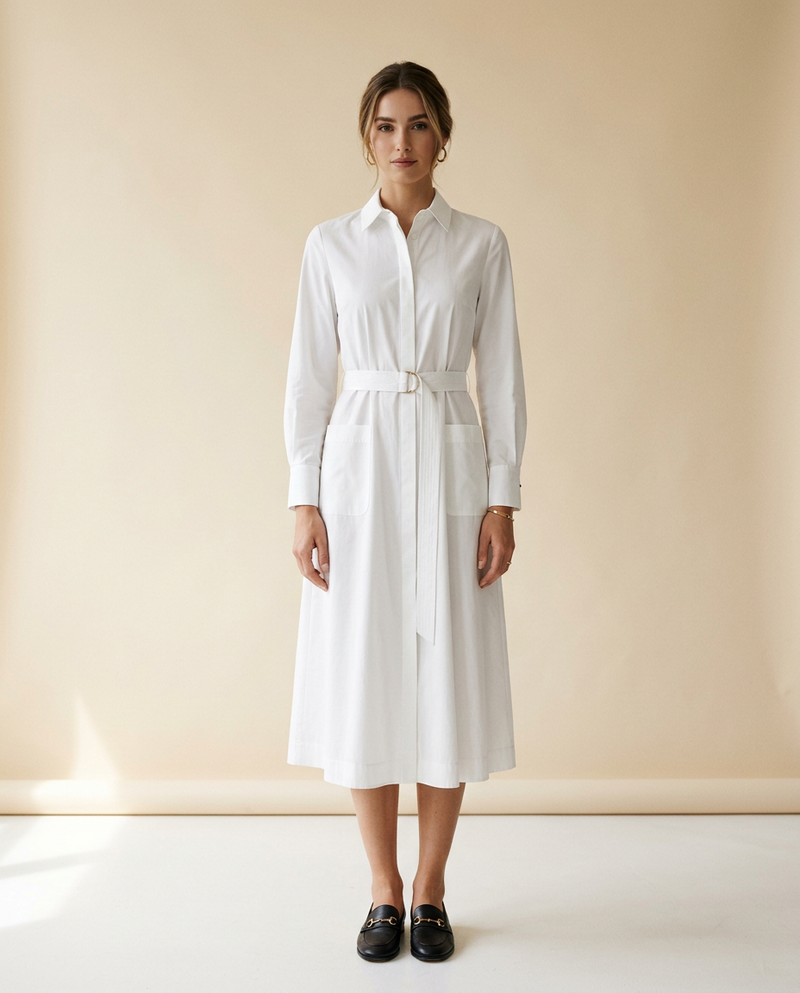 Robe Chemise Blanche en Popeline — face
