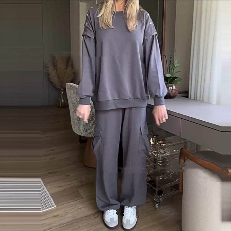 Ample Femme's Wear Manches Longues Top & Pantalon Two-piece Set