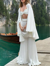 Ensemble Trois-Pièces White Pleated Vest - Élégance Intemporelle