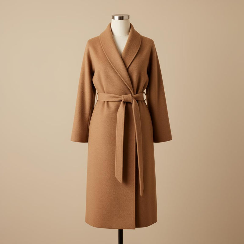 Robe Portefeuille Camel en Laine Velora