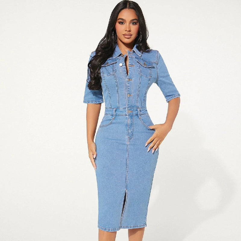 Robe Denim Ajustée - Style Casual Chic Premium