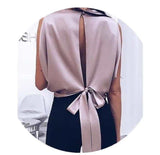 European And American Sexy Backless Tie Back Satin Top Sleev — boutique en ligne
