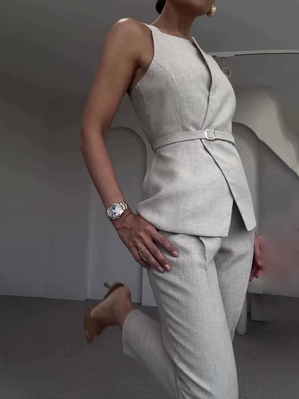 Linen Sans Manches Top & Cropped Pantalon Set