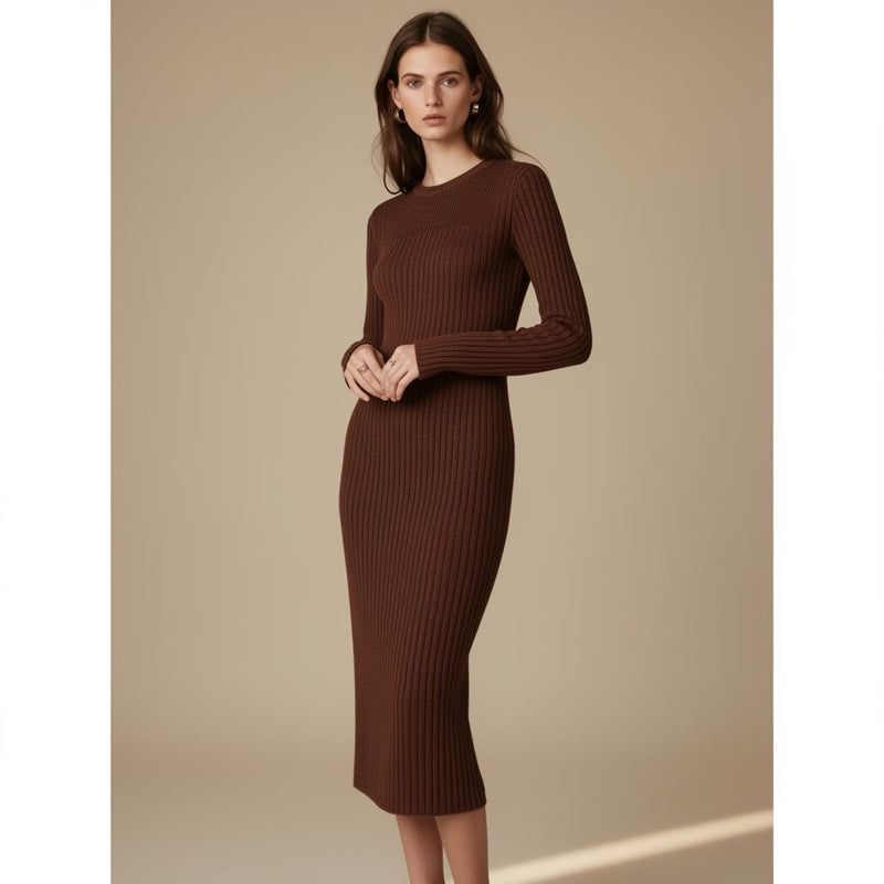 Robe Chocolat en Maille Côtelée Velora