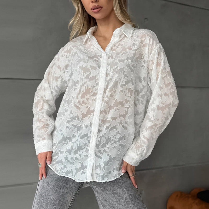 Chemise Jacquard Blanc Français - Coupe Ample Élégance