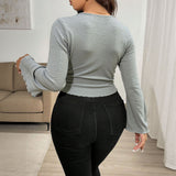 Sexy Slim-fit V-neck Flared Sleeve Waist-cinching Irregular  — mode femme