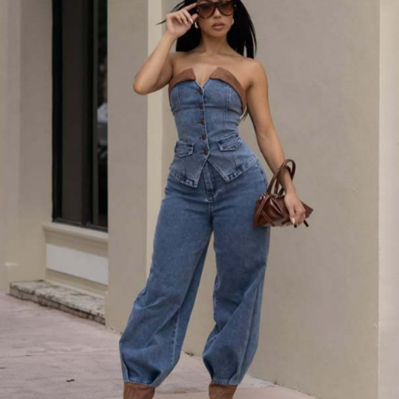 Tube Top Extensible Pantalon Casual Tailleur – Élégance Moderne