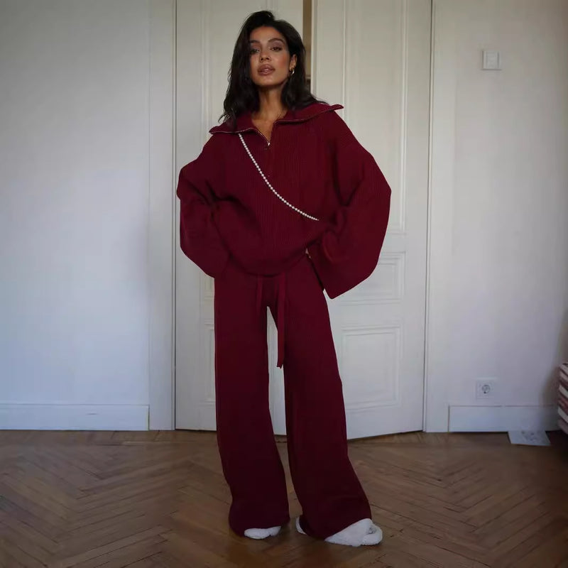 Ensemble Two-Piece Minimaliste - Pantalon & Sweat Col Zippé