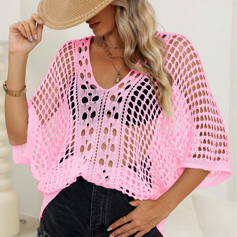 Women's Sexy Cutout Woven Shirt Batwing Sleeve Loose Casual  — mode femme