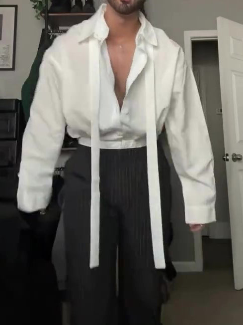 Chemise Blanche Oversize Nœud Avant - Col Ouvert Décontracté