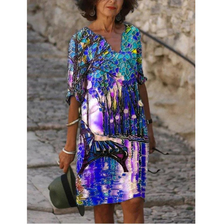 Women's Printed Loose Bamboo Fiber Linen Floral Short Sleeve — mode femme