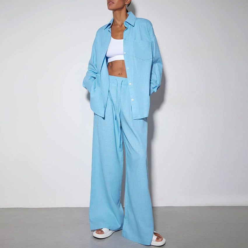 Femme's Fashion Casual Ample Chemise Taille Haute Wide Leg Pantalon Tailleur