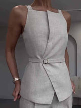 Linen Sans Manches Top & Cropped Pantalon Set