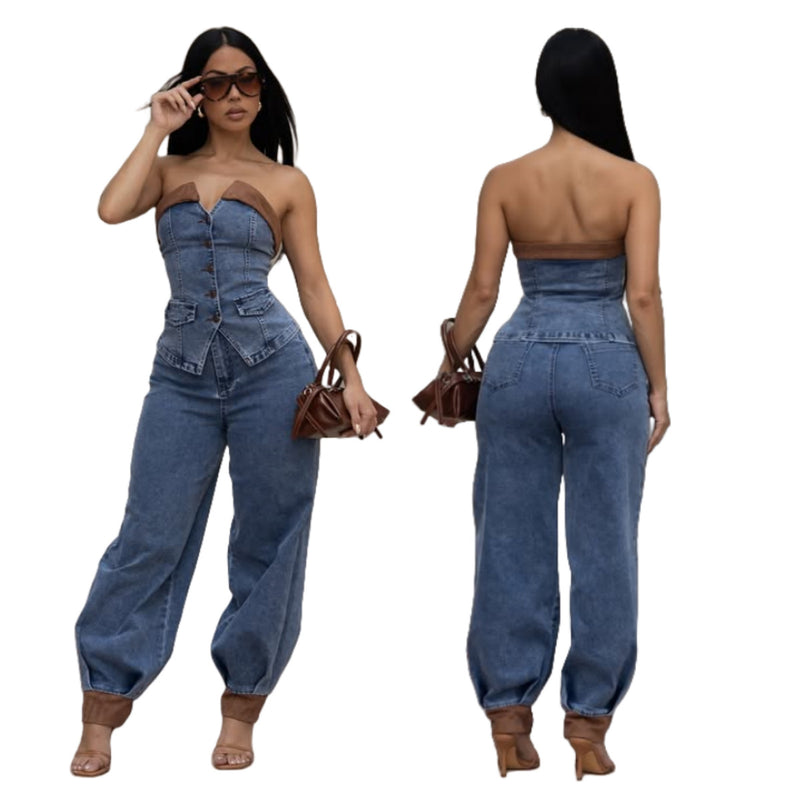 Tube Top Extensible Pantalon Casual Tailleur – Élégance Moderne