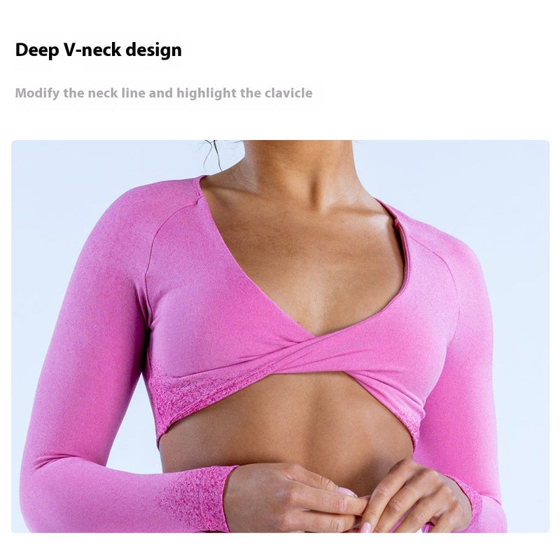 Short Top Sports Fitness T-shirt Half Sleeve Conspicuous Lon — mode femme