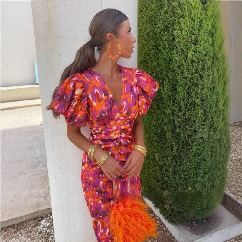 Robe Courte Imprimé Floral Été - Col V Élégant