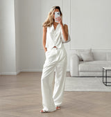 Ensemble Gilet & Pantalon Lin Blanc Sans Manches – Pureté Estivale