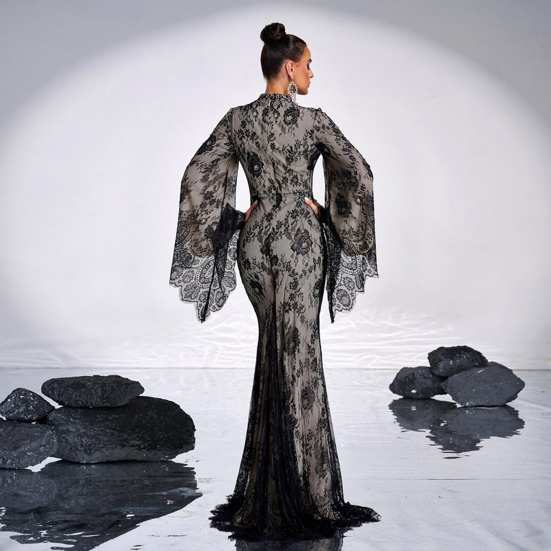 Robe Dentelle Manches Longues Banquet – Élégance Sensuelle