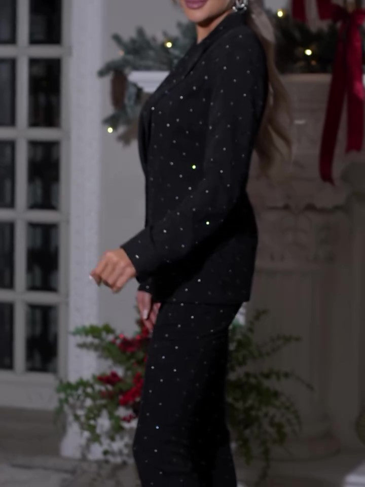Black Shiny Rhinestone Blazer Pants Suit — mode femme