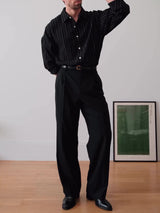 Black Pinstriped Button-Down Shirt — mode femme