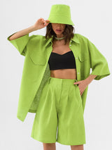 Femme's Fashionable Simple Coton & Linen Top & Courte Two-piece Set