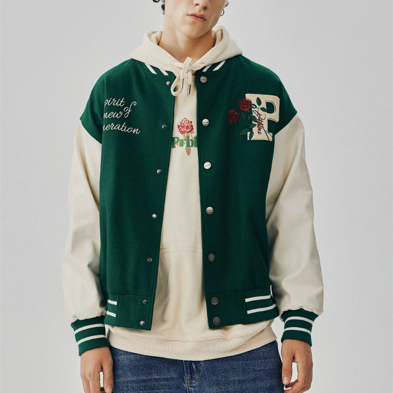 VESTE BASEBALL BRODÉE ROSE OVERSIZE