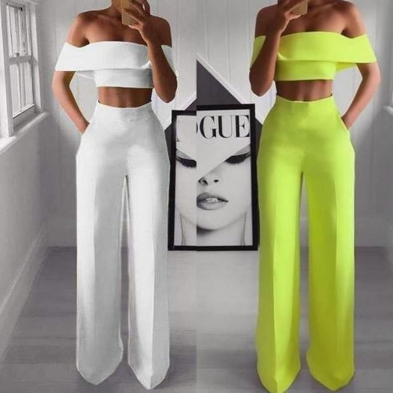 Ensemble Pantsuit Deux Pièces Vert Émeraude - Crop Top & Pantalon Fluide