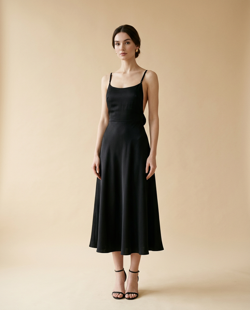 Robe Noire en Soie La Parisienne — vue de face